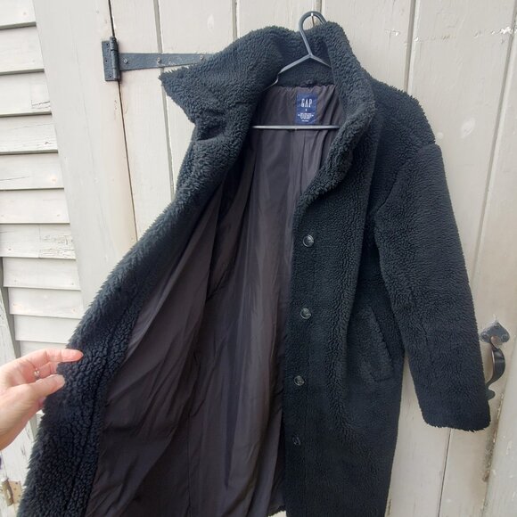 Gap Sherpa Fleece Long Teddy Coat, Black, Women's S - Picture 14 of 16
